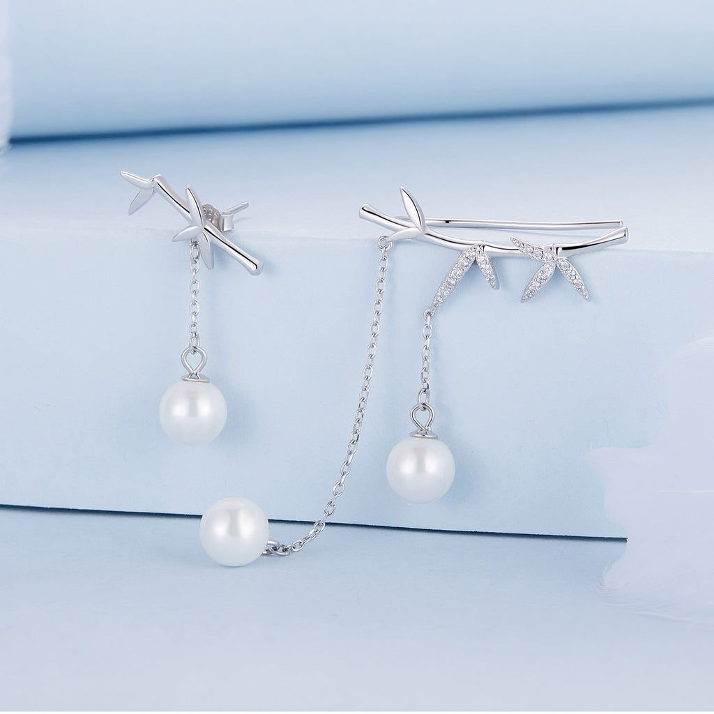 "Sylvory 925 Sterling Silver Pearl Adorned Branches Earrings"