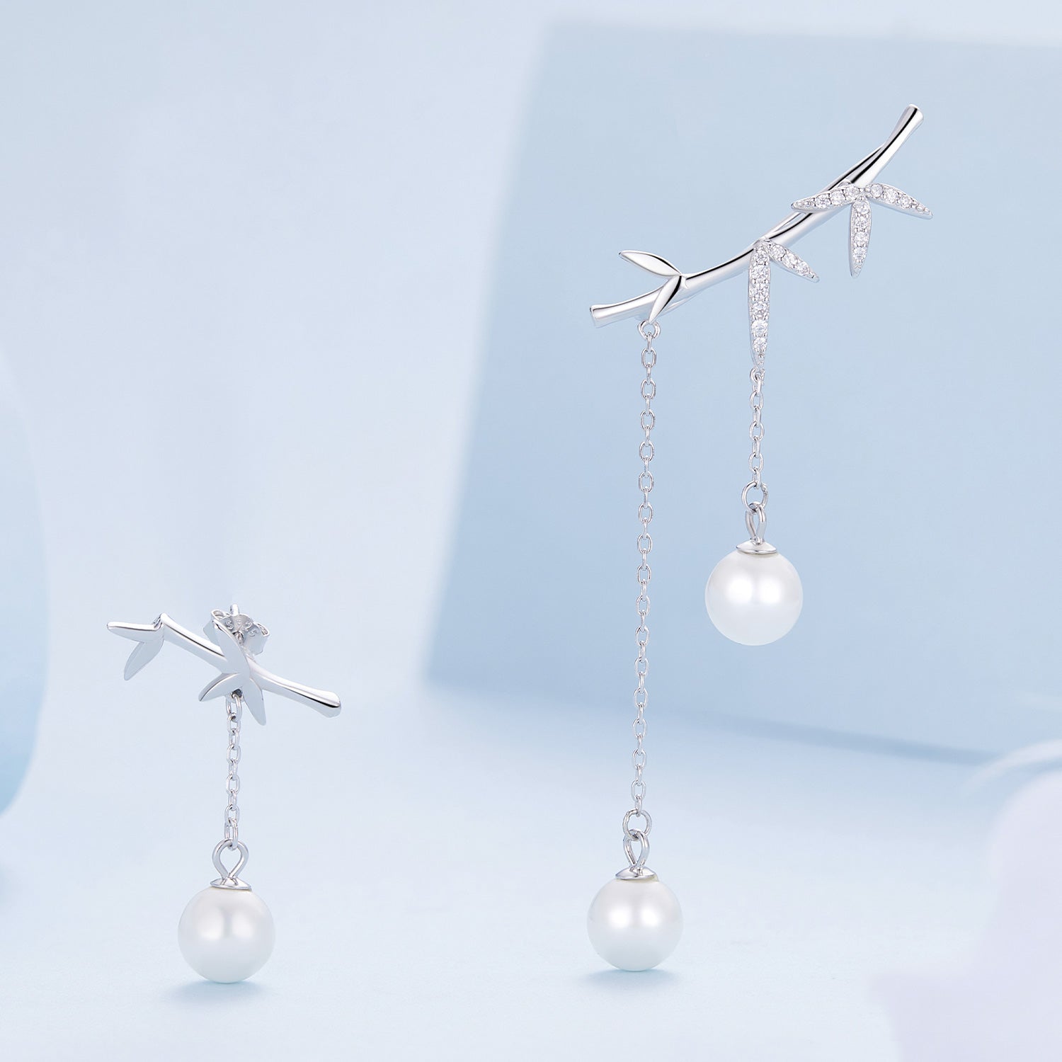 "Sylvory 925 Sterling Silver Pearl Adorned Branches Earrings"