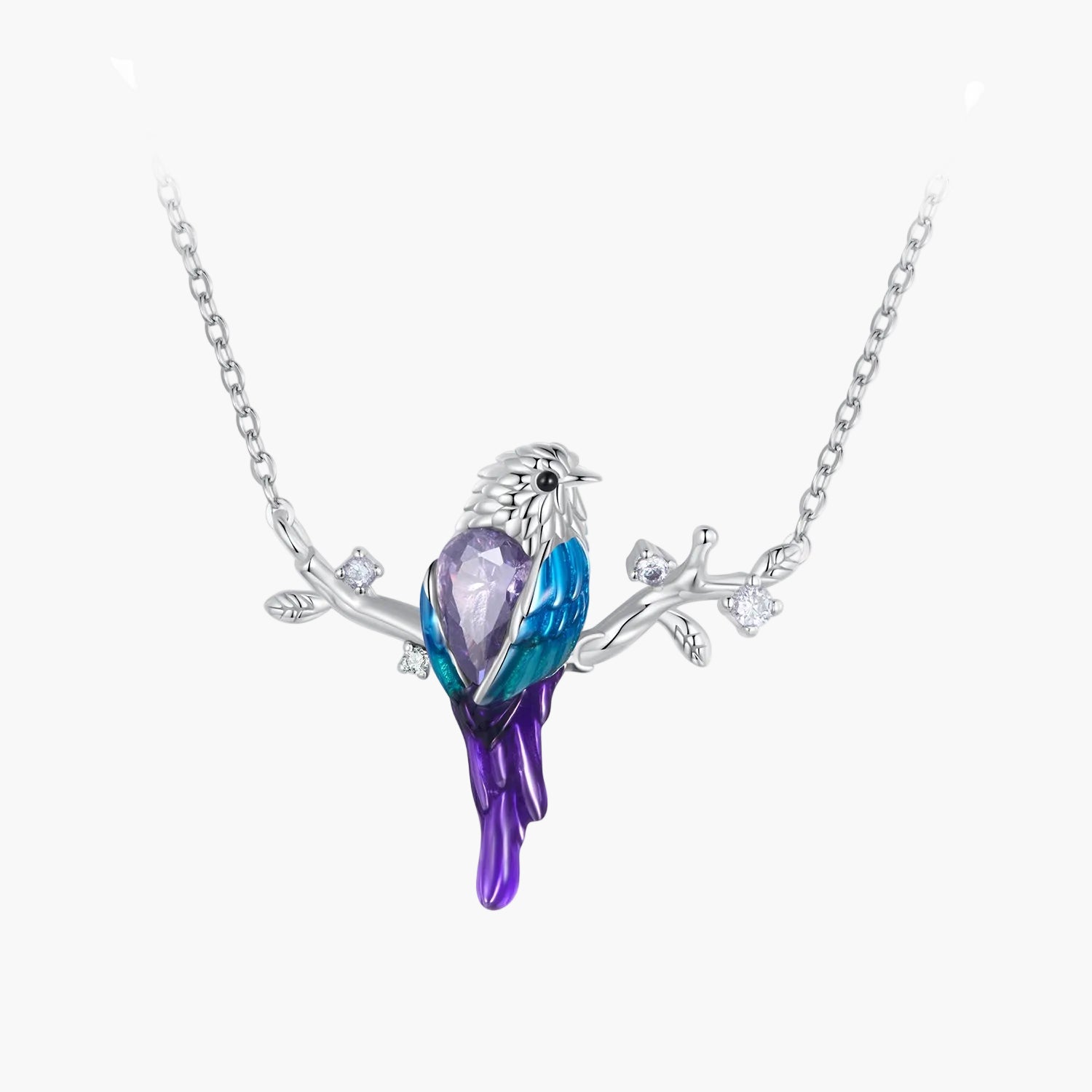 "Sylvory 925 Sterling Silver Perched Songbird Necklace" Main image
