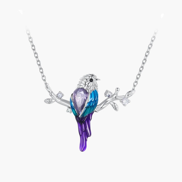 Silver Perched Songbird Necklace in 925 Sterling Silver by Sylvory