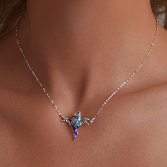 "Sylvory 925 Sterling Silver Perched Songbird Necklace"