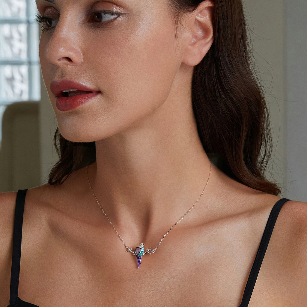 "Sylvory 925 Sterling Silver Perched Songbird Necklace"