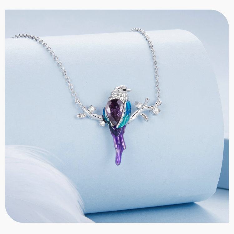 "Sylvory 925 Sterling Silver Perched Songbird Necklace"