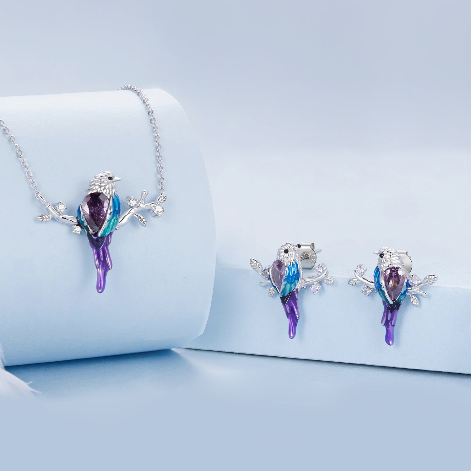 "Sylvory 925 Sterling Silver Perched Songbird Necklace"