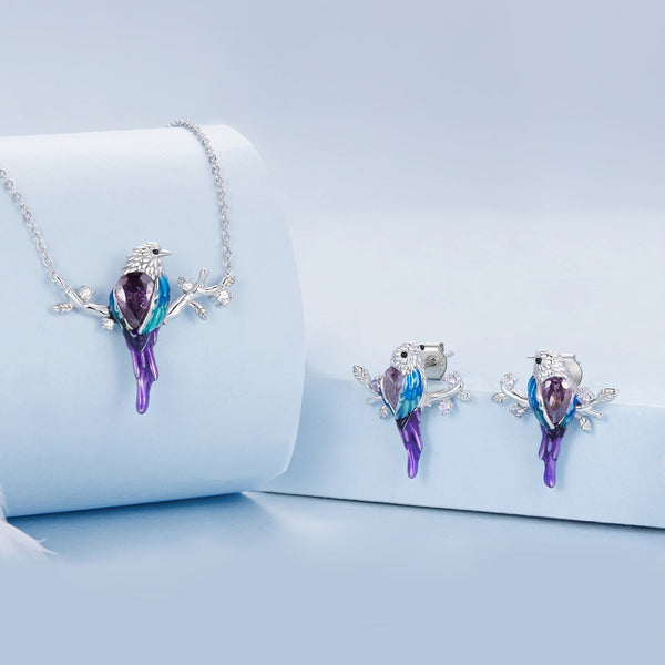 "Sylvory 925 Sterling Silver Perched Songbird Necklace"