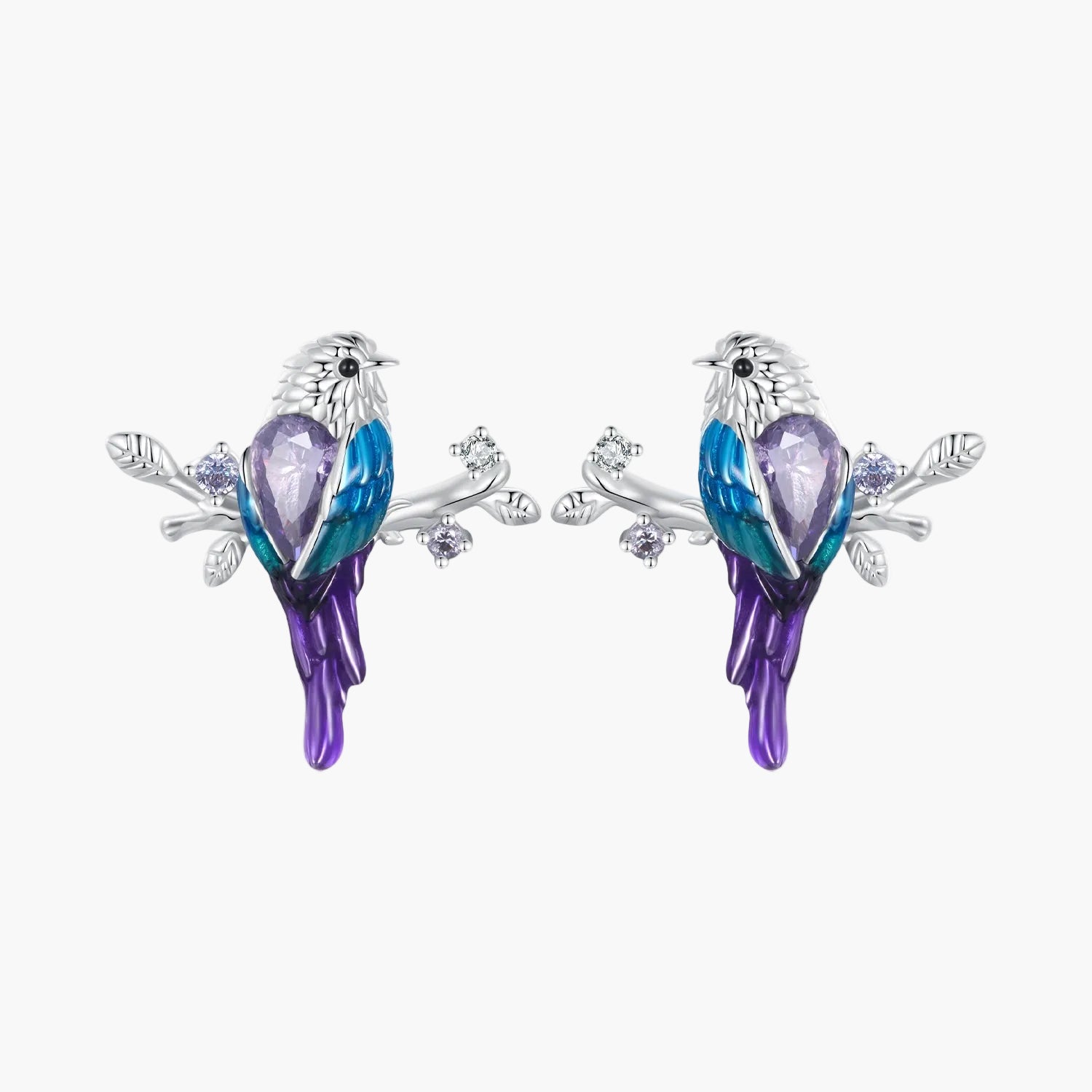 "Sylvory 925 Sterling Silver Perched Songbird Studs" Main image