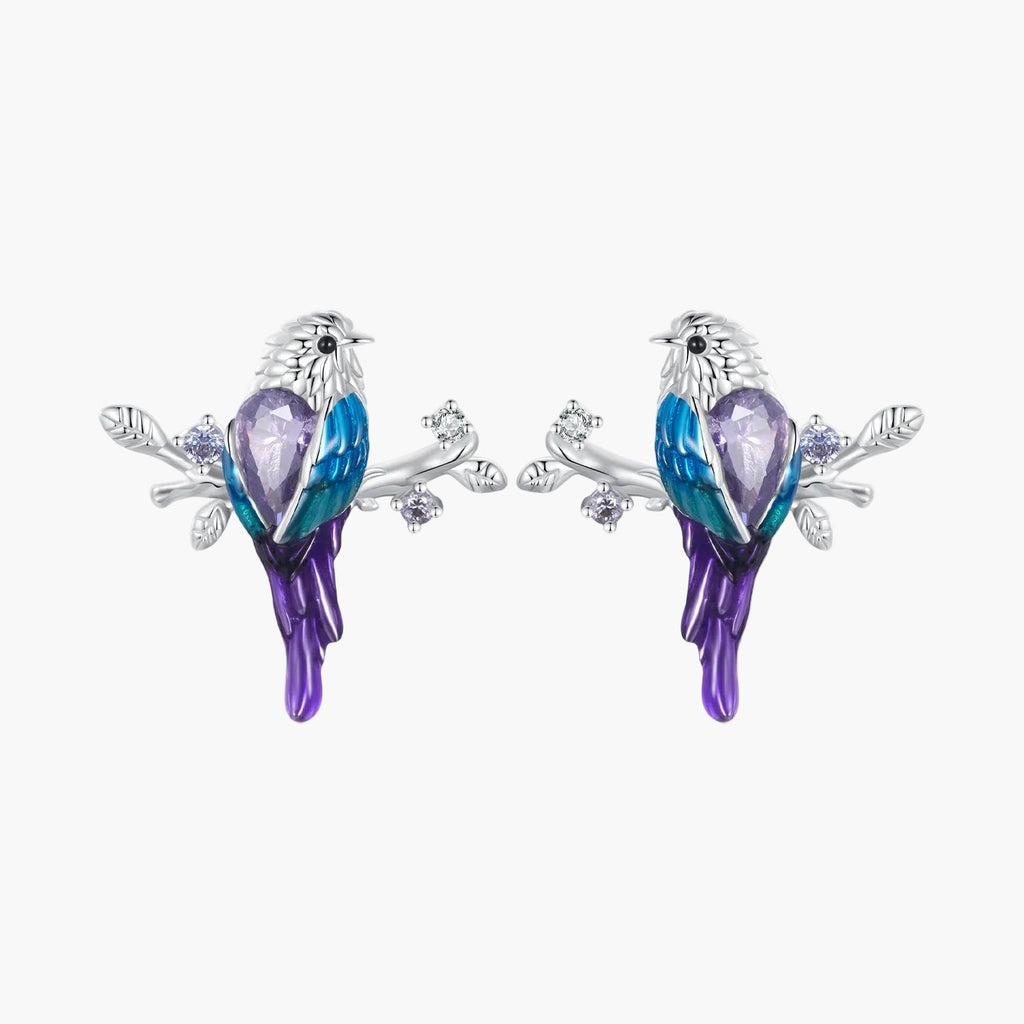 "Sylvory 925 Sterling Silver Perched Songbird Studs"
