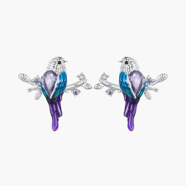 Silver Perched Songbird Studs in 925 Sterling Silver by Sylvory
