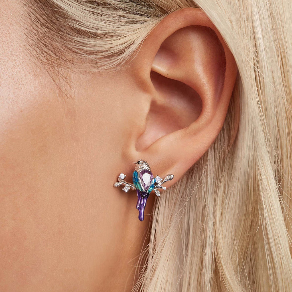 "Sylvory 925 Sterling Silver Perched Songbird Studs"