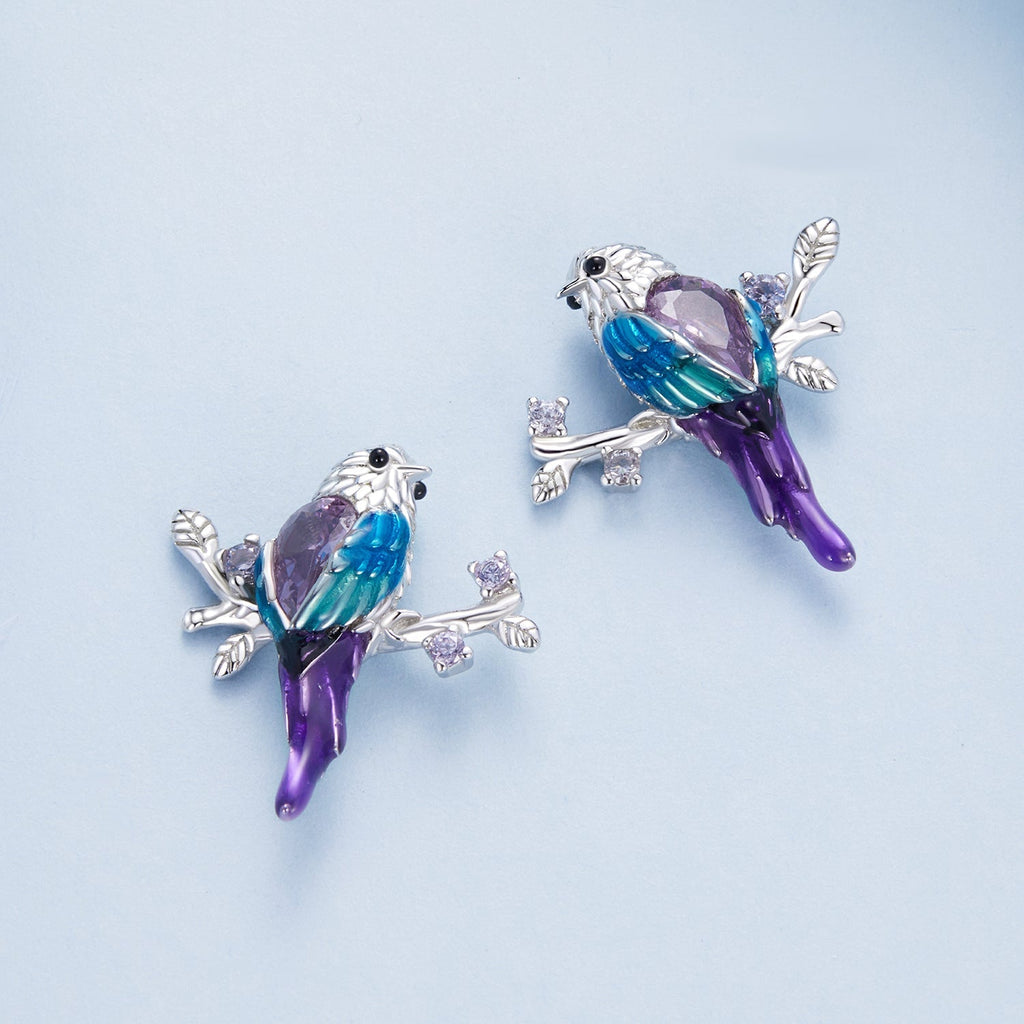 "Sylvory 925 Sterling Silver Perched Songbird Studs"