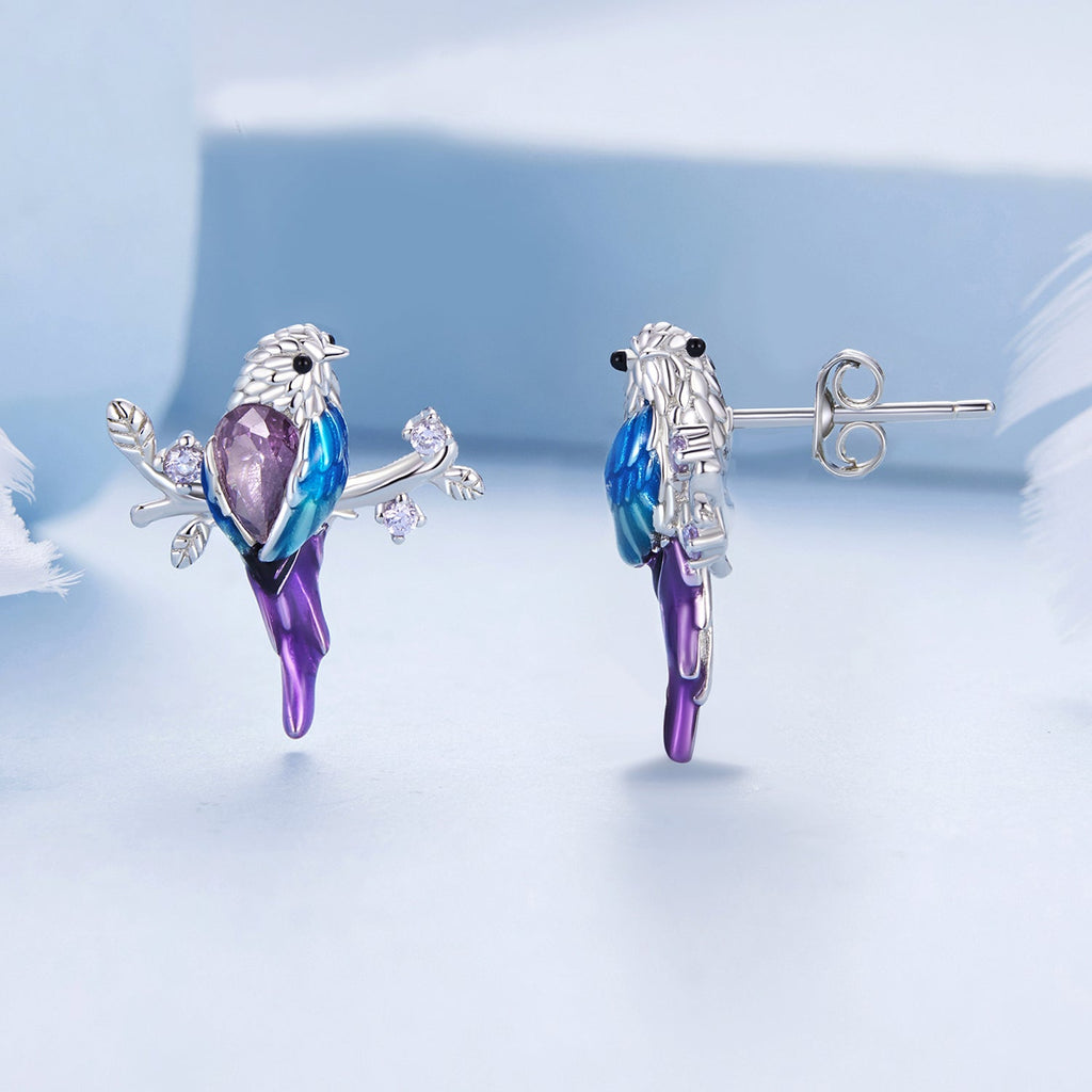 "Sylvory 925 Sterling Silver Perched Songbird Studs"