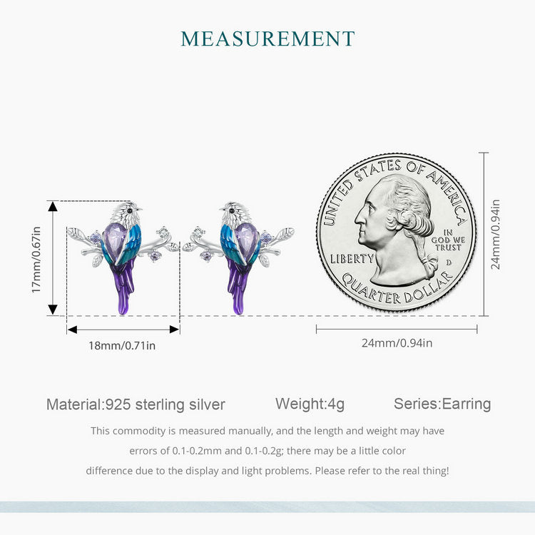 "Sylvory 925 Sterling Silver Perched Songbird Studs"