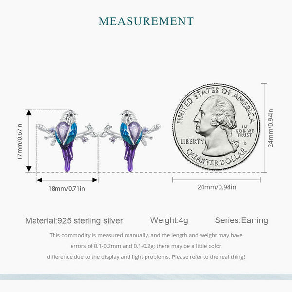 "Sylvory 925 Sterling Silver Perched Songbird Studs"