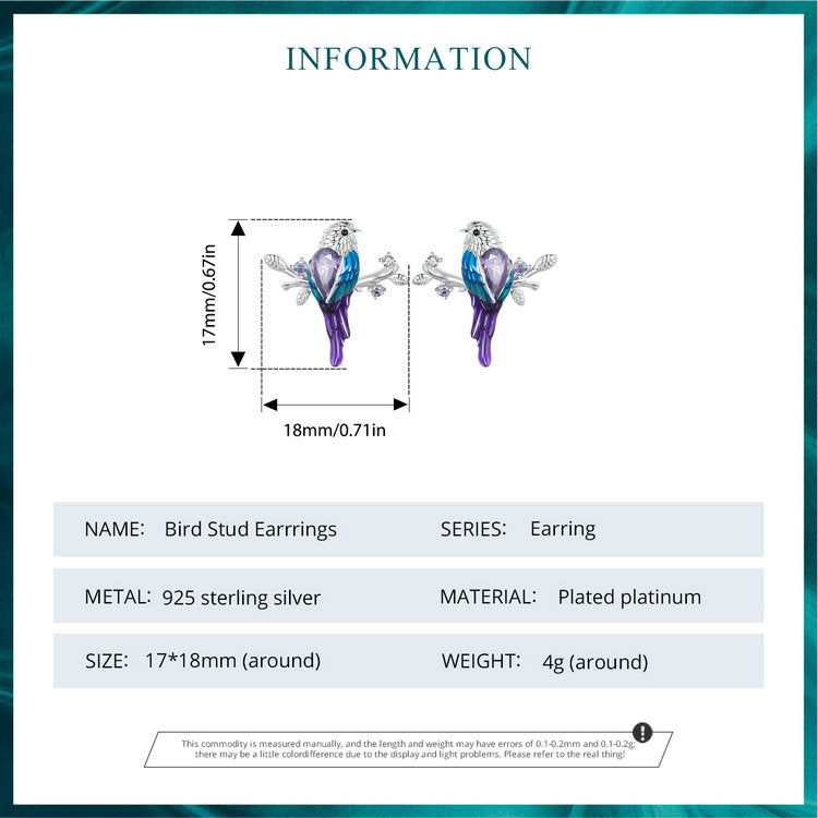 "Sylvory 925 Sterling Silver Perched Songbird Studs"