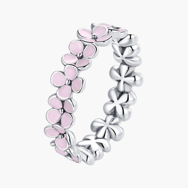 Silver Pink Floral Delight Ring in 925 Sterling Silver by Sylvory