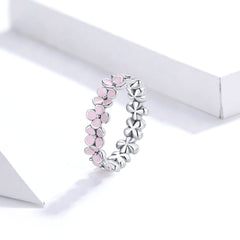 "Sylvory 925 Sterling Silver Pink Floral Delight Ring"