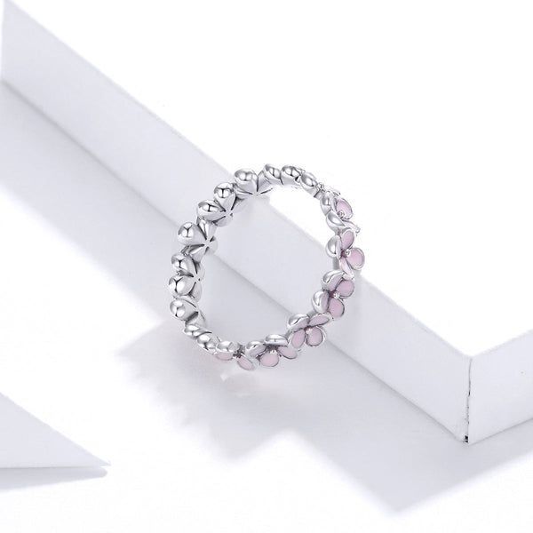 "Sylvory 925 Sterling Silver Pink Floral Delight Ring"