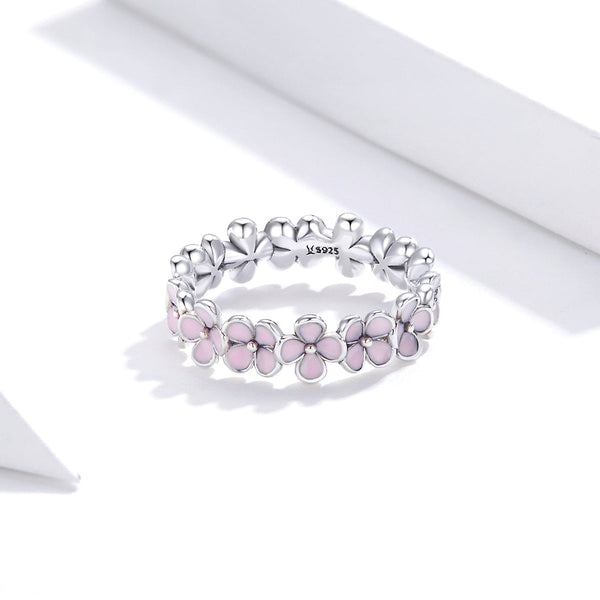 "Sylvory 925 Sterling Silver Pink Floral Delight Ring"