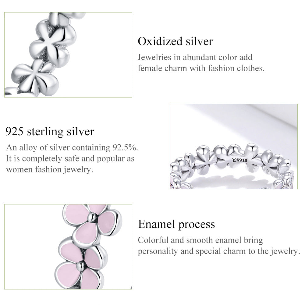 "Sylvory 925 Sterling Silver Pink Floral Delight Ring"