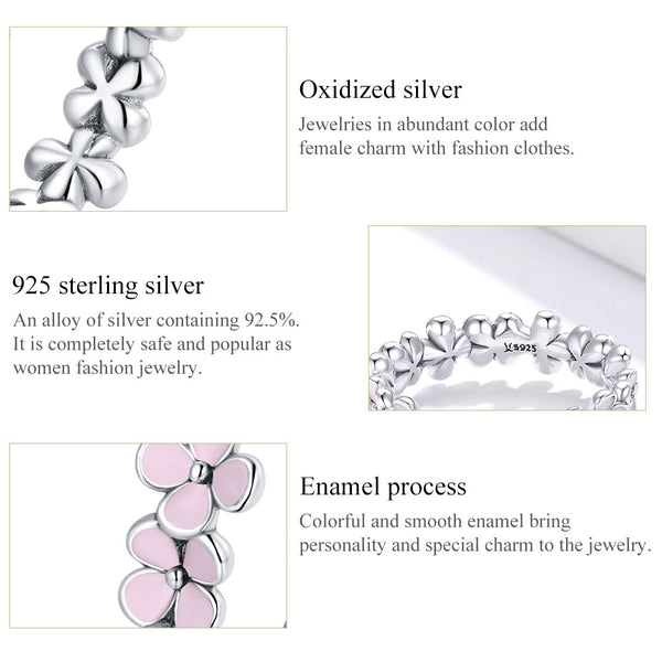 "Sylvory 925 Sterling Silver Pink Floral Delight Ring"