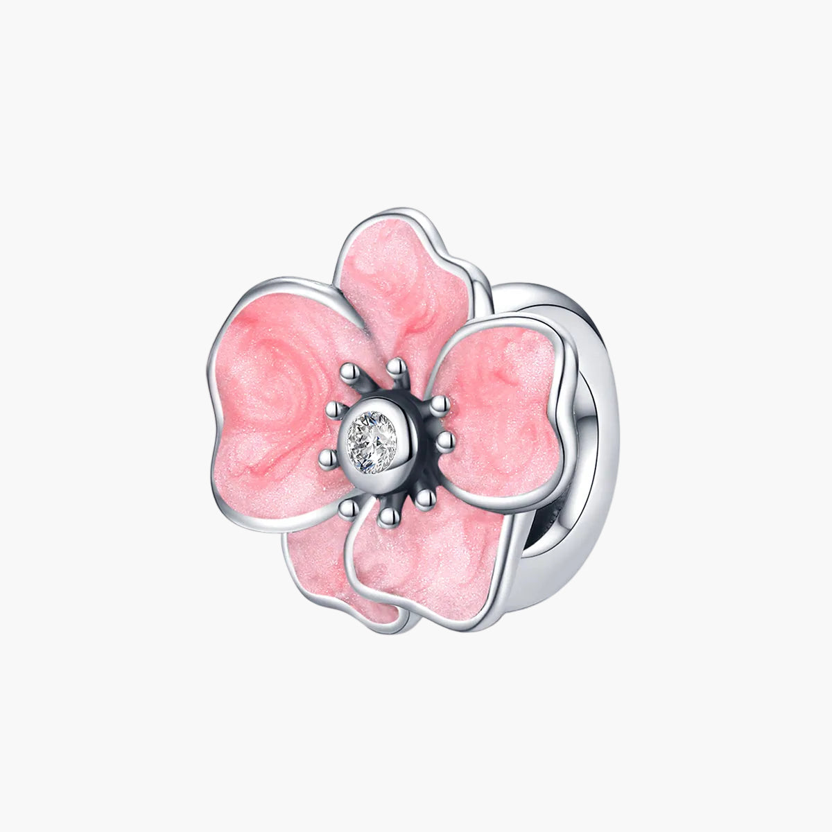 "Sylvory 925 Sterling Silver Pink Floral Elegance Charm" Main image