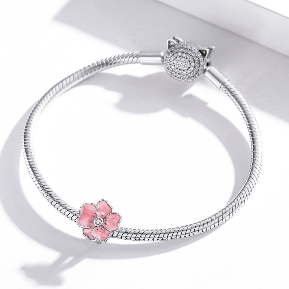 Silver Pink Floral Elegance Charm Secondary image