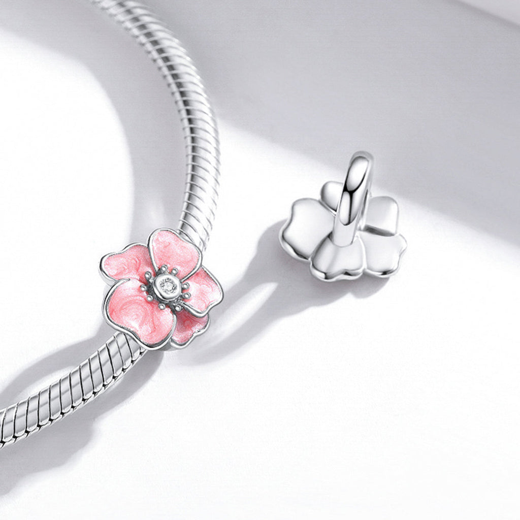 "Sylvory 925 Sterling Silver Pink Floral Elegance Charm"
