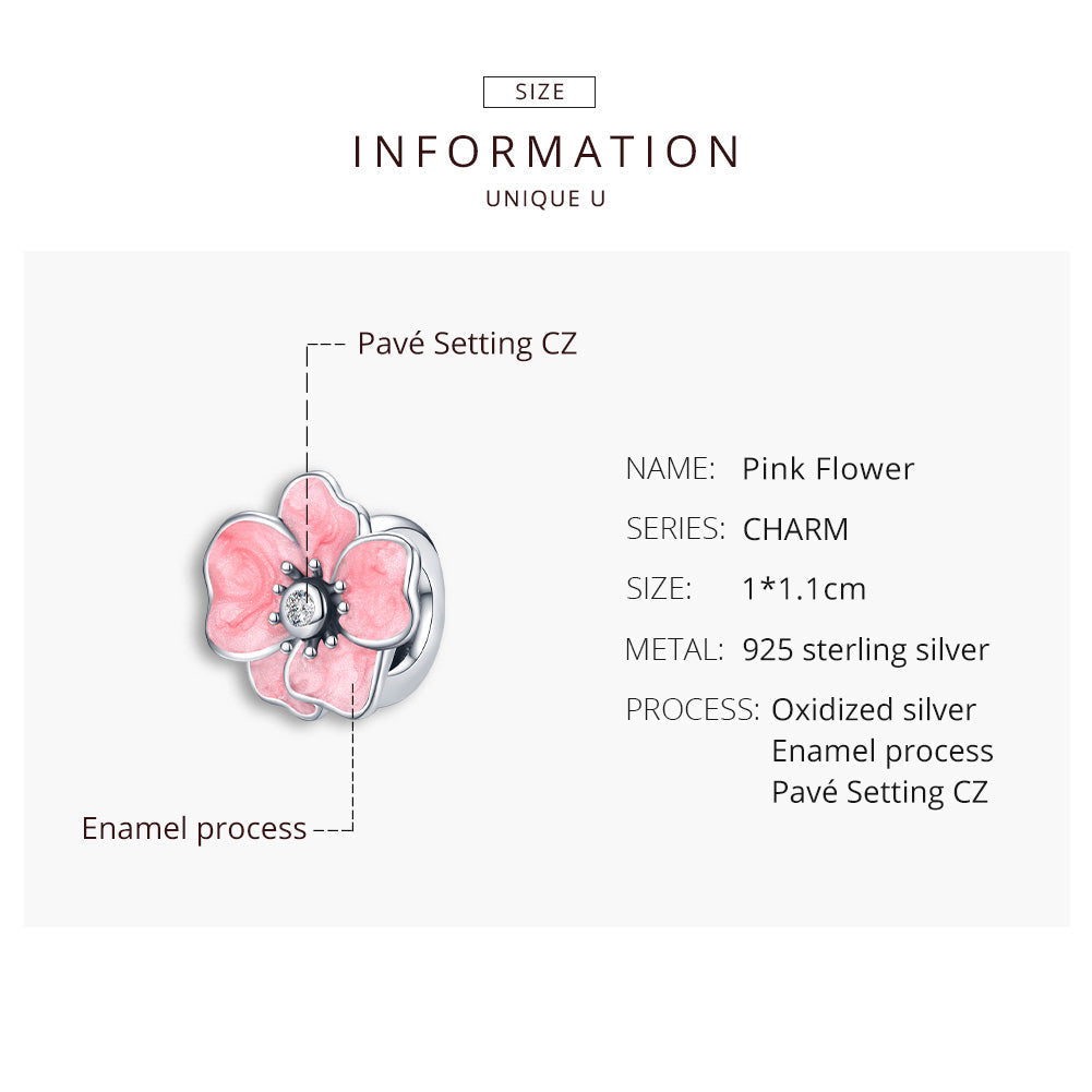 "Sylvory 925 Sterling Silver Pink Floral Elegance Charm"