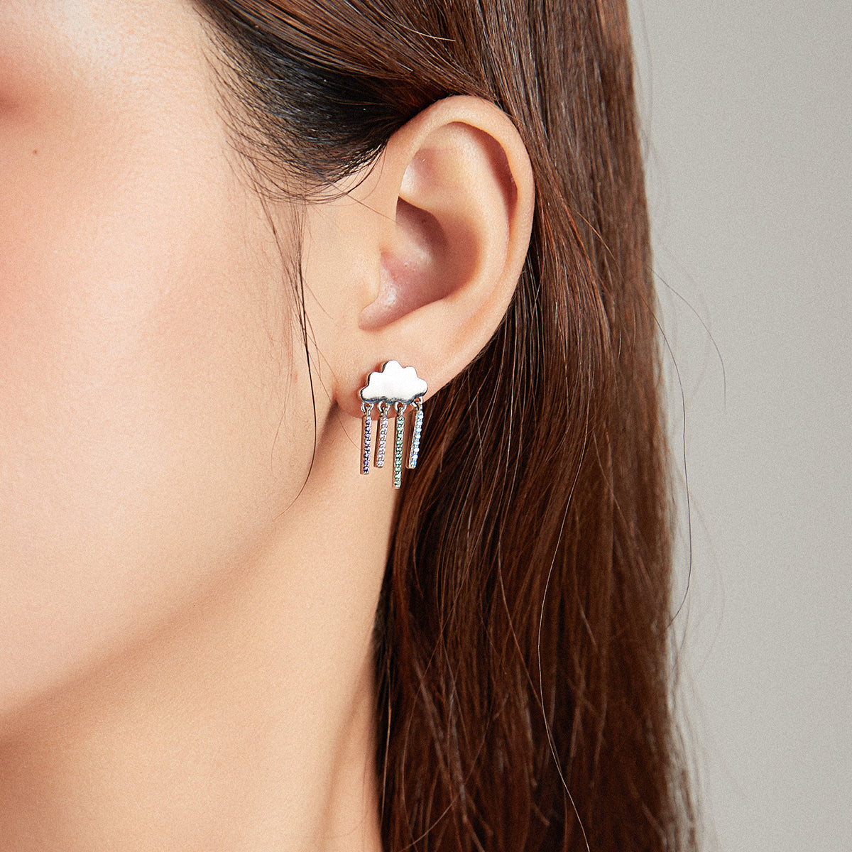 Silver Prismatic Cloud Dangle Earring Secondary image