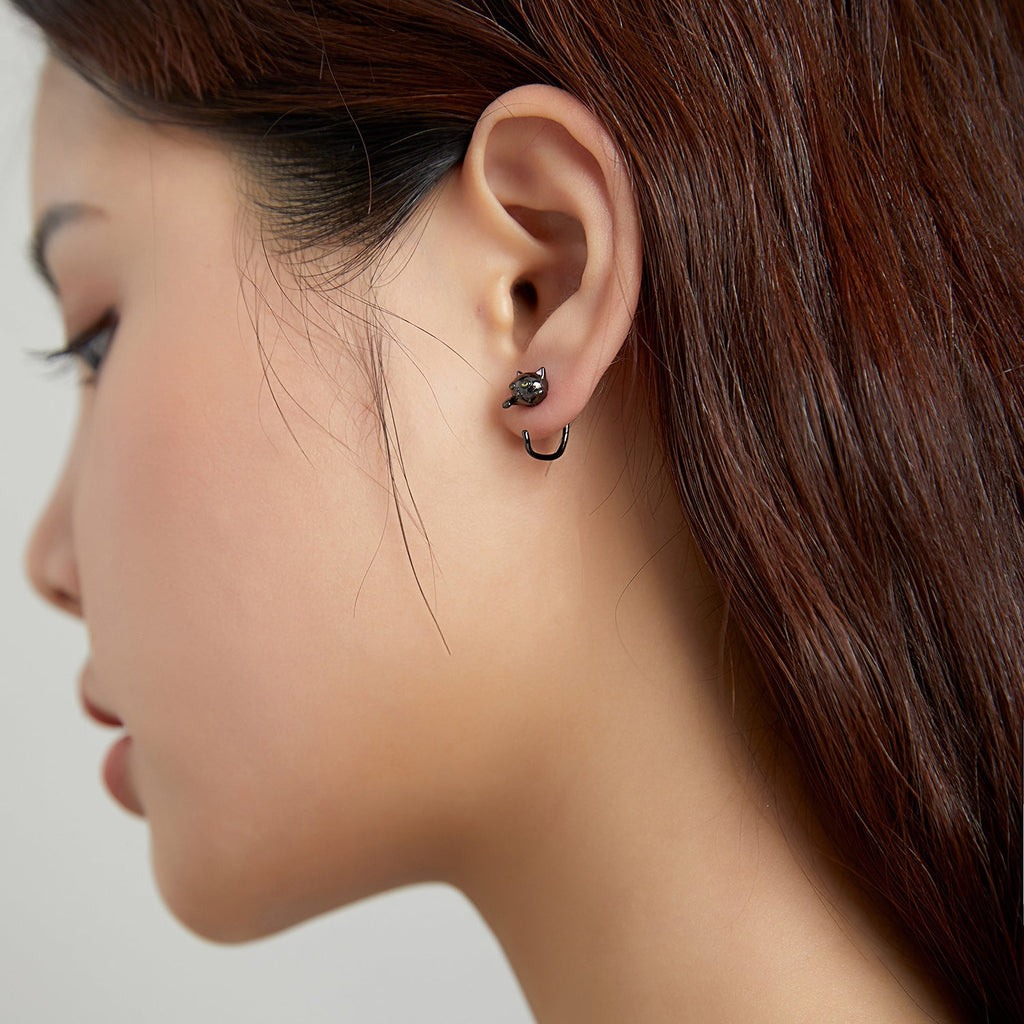 "Sylvory 925 Sterling Silver Purrfection Cat Studs"
