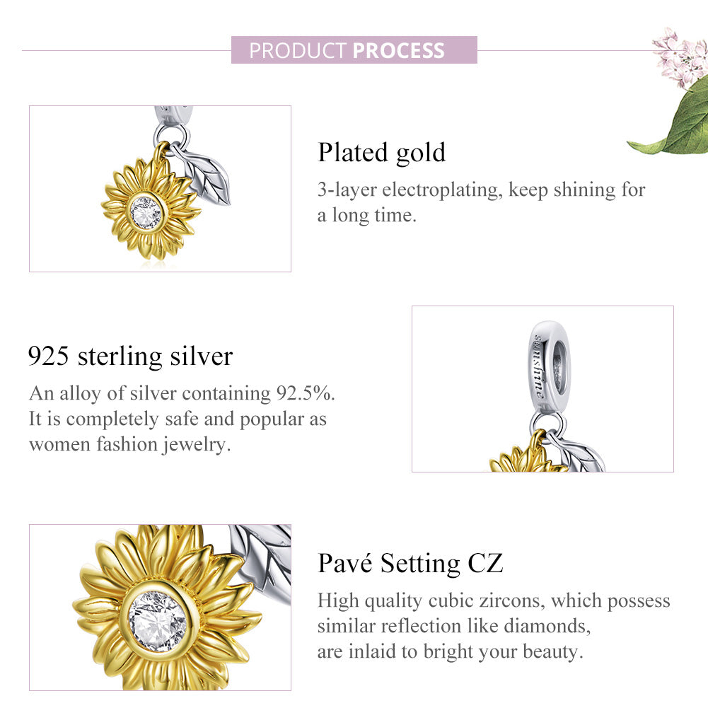 "Sylvory 925 Sterling Silver Radiant Sunflower Charm"