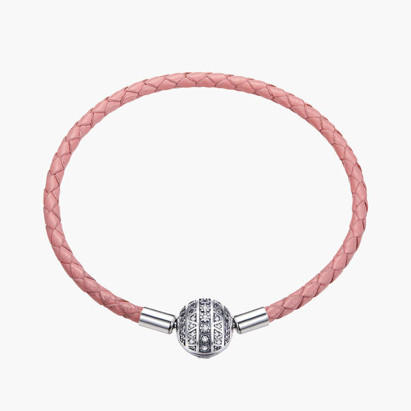 Silver Rose Leather Charm Keeper Bracelet in 925 Sterling Silver by Sylvory