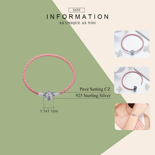 "Sylvory 925 Sterling Silver Rose Leather Charm Keeper Bracelet"