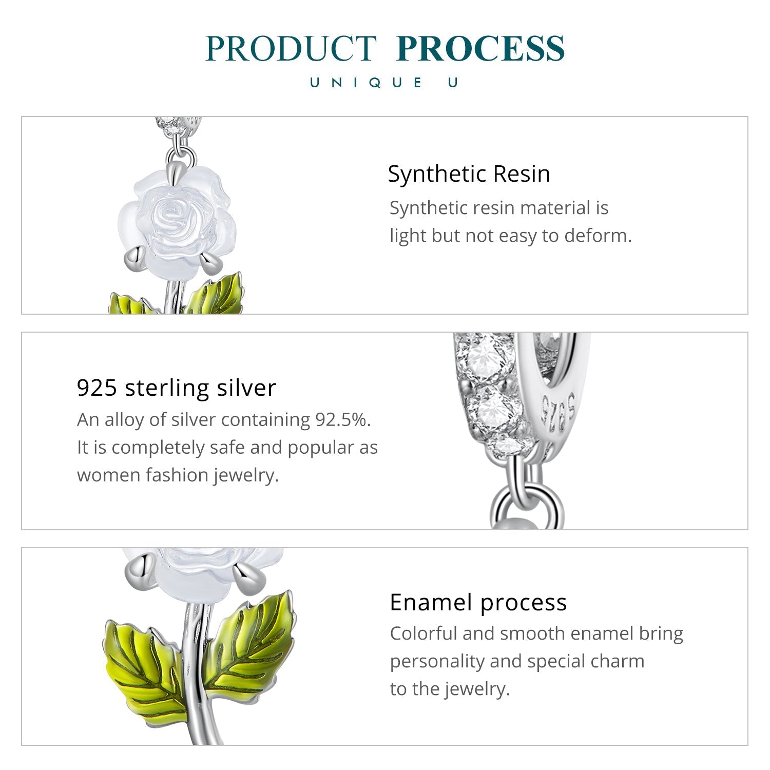 "Sylvory 925 Sterling Silver Rose UV Magic Charm"