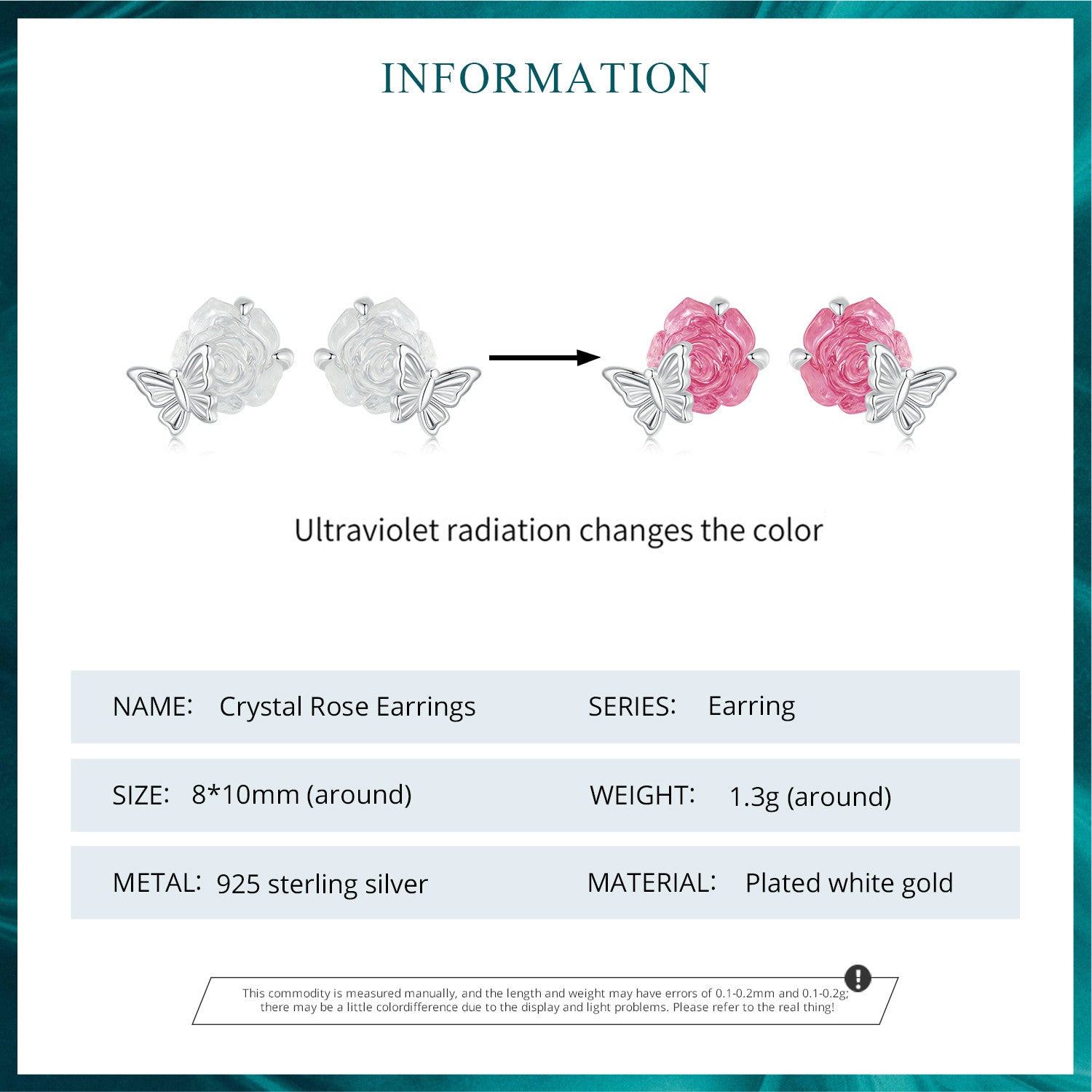"Sylvory 925 Sterling Silver Rose UV Magic Studs"