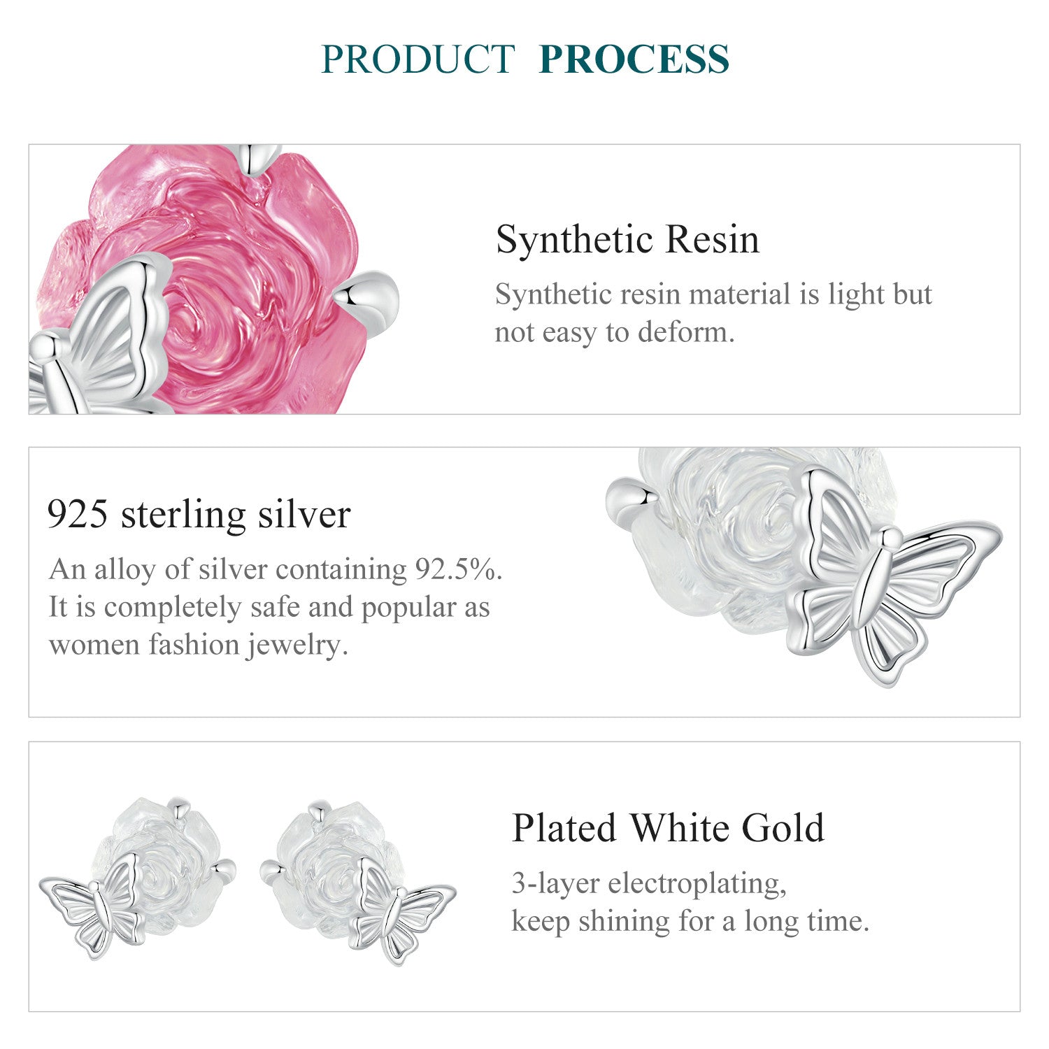 "Sylvory 925 Sterling Silver Rose UV Magic Studs"