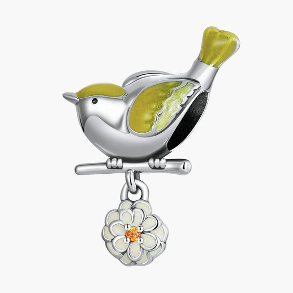 Silver Serene Songbird Charm in 925 Sterling Silver by Sylvory