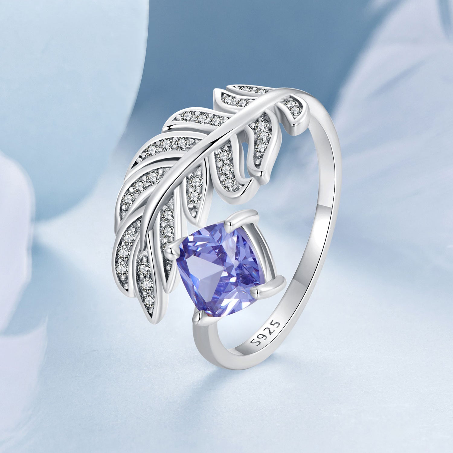 "Sylvory 925 Sterling Silver Serenity Feather Ring"