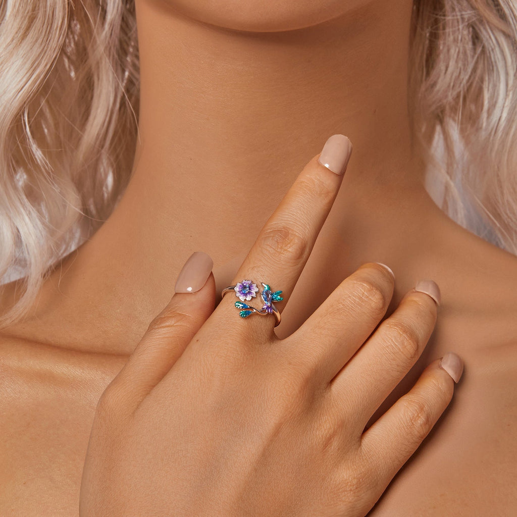 "Sylvory 925 Sterling Silver Songbird Blossom Ring"