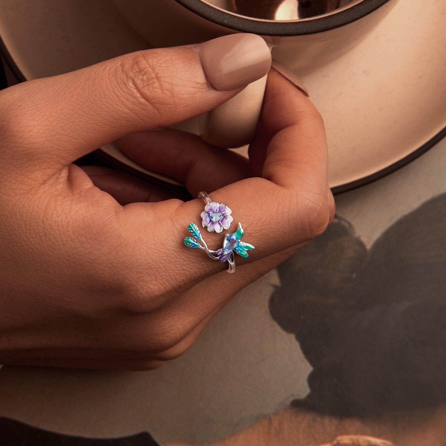 "Sylvory 925 Sterling Silver Songbird Blossom Ring"