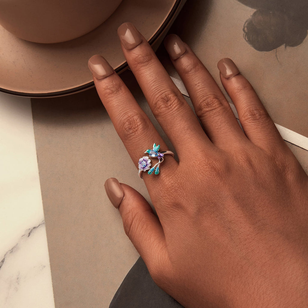 "Sylvory 925 Sterling Silver Songbird Blossom Ring"