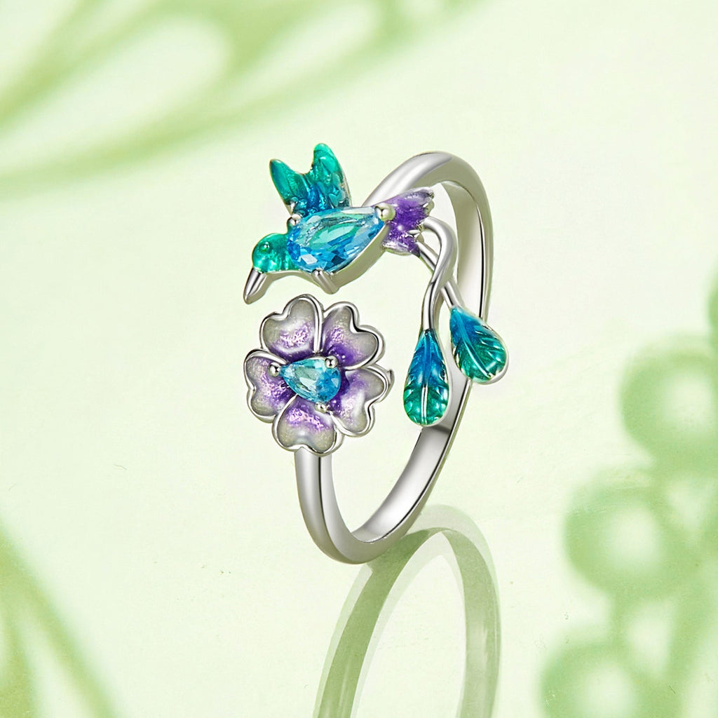 "Sylvory 925 Sterling Silver Songbird Blossom Ring"