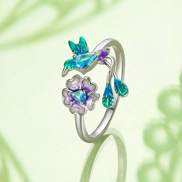 "Sylvory 925 Sterling Silver Songbird Blossom Ring"