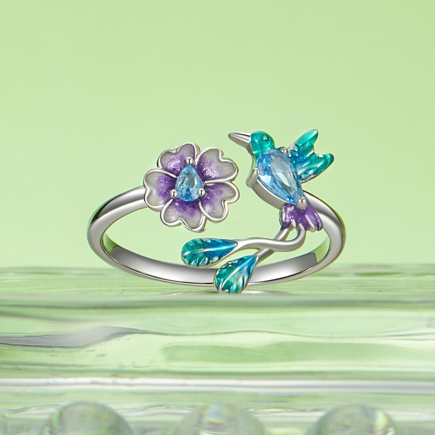 "Sylvory 925 Sterling Silver Songbird Blossom Ring"