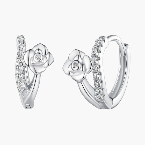 Silver Sprouting Petals Huggie Hoops in 925 Sterling Silver by Sylvory