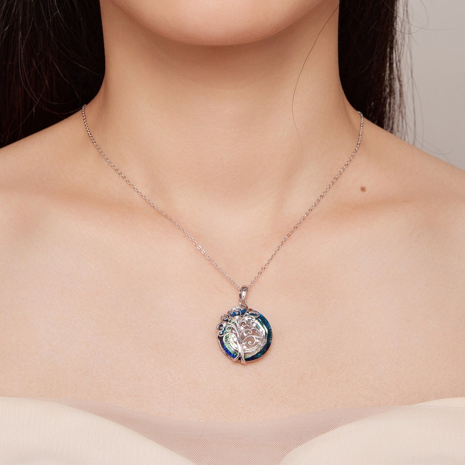"Sylvory 925 Sterling Silver Tree of Life Illumination Necklace"