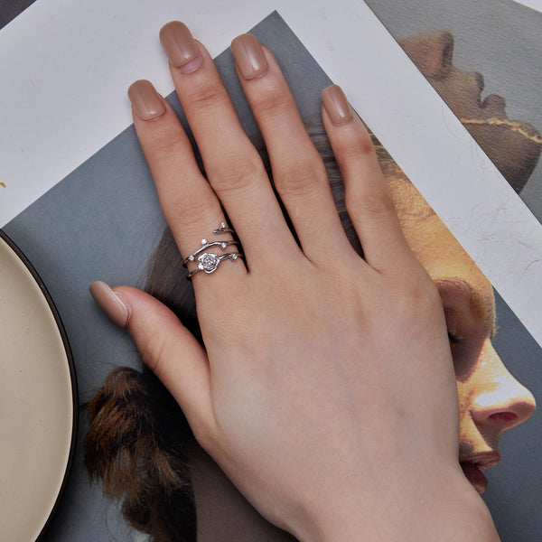"Sylvory 925 Sterling Silver Twisted Rose Vine Ring"
