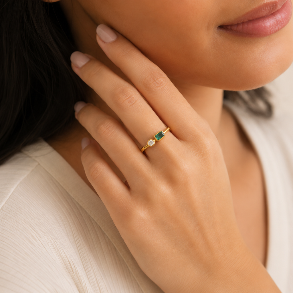 Silver Emerald Harmony Ring