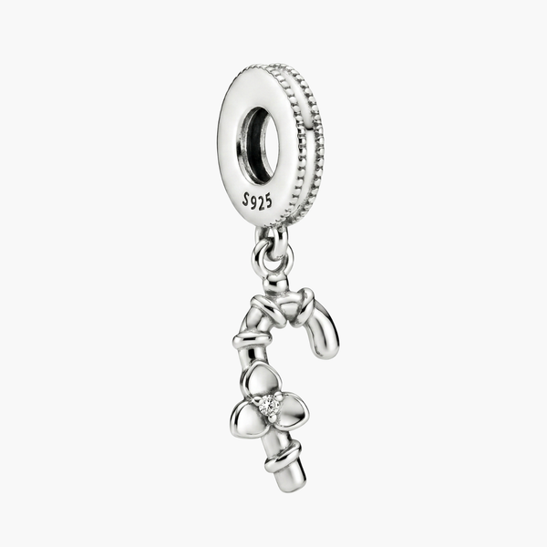 Silver Christmas Candy Cane Charm in 925 Sterling Silver by Sylvory