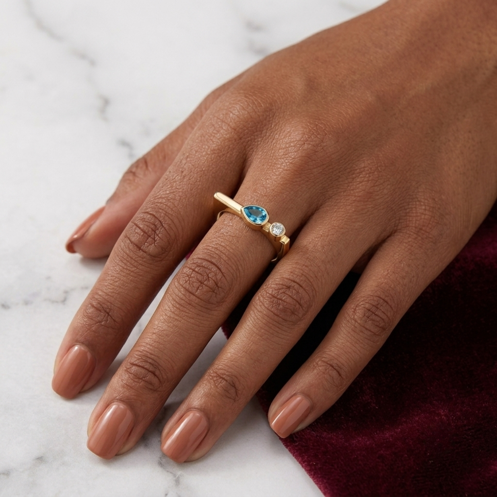 Silver Blue Pear Stackable Ring
